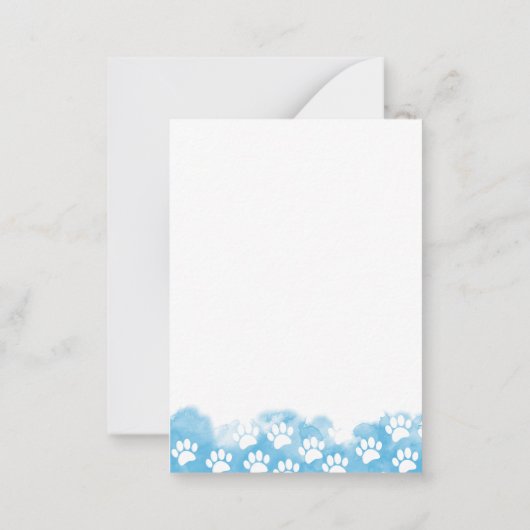 Blue Watercolor Dog Paw Personalized Stationery Mitteilungskarte (Rückseite)