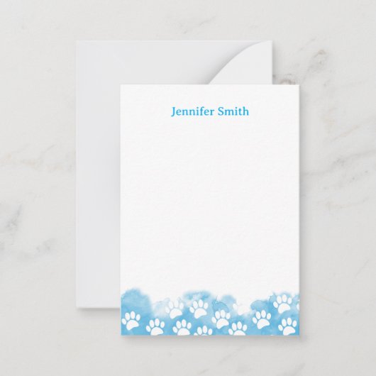 Blue Watercolor Dog Paw Personalized Stationery Mitteilungskarte (Vorderseite)