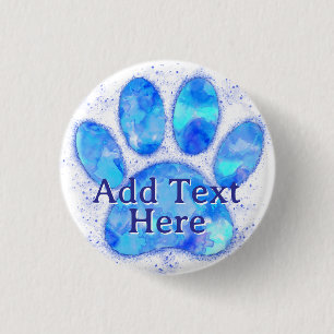 Blue Watercolor Dog Paw Print Custom Button