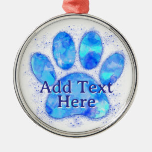 Blue Watercolor Dog Paw Print Custom Ornament Aus Metall