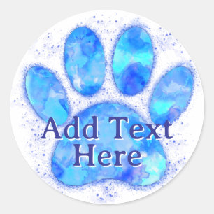 Blue Watercolor Dog Paw Print Custom Runder Aufkleber