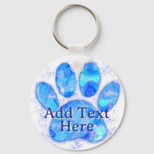 Blue Watercolor Dog Paw Print Custom Schlüsselanhänger