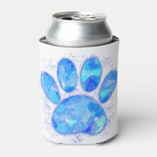 Blue Watercolor Dog Paw Print Dosenkühler (Kanne Vorderseite)