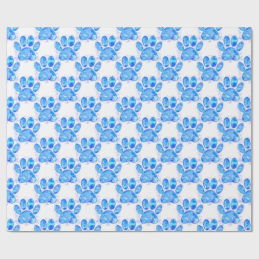 Blue Watercolor Dog Paw Print Geschenkpapier (Flach)