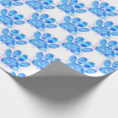 Blue Watercolor Dog Paw Print Geschenkpapier (Ecke)
