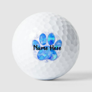 Blue Watercolor Dog Paw Print Individuelle Name Golfball