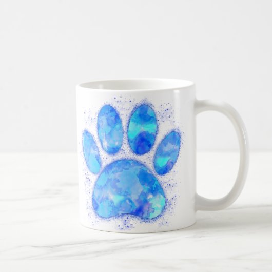 Blue Watercolor Dog Paw Print Kaffeetasse (Rechts)