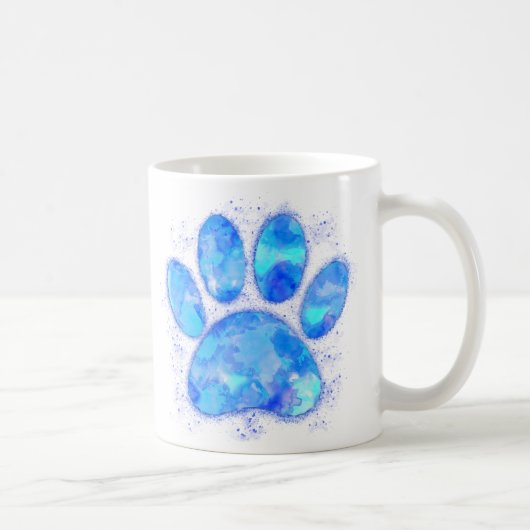 Blue Watercolor Dog Paw Print Kaffeetasse (Rechts)