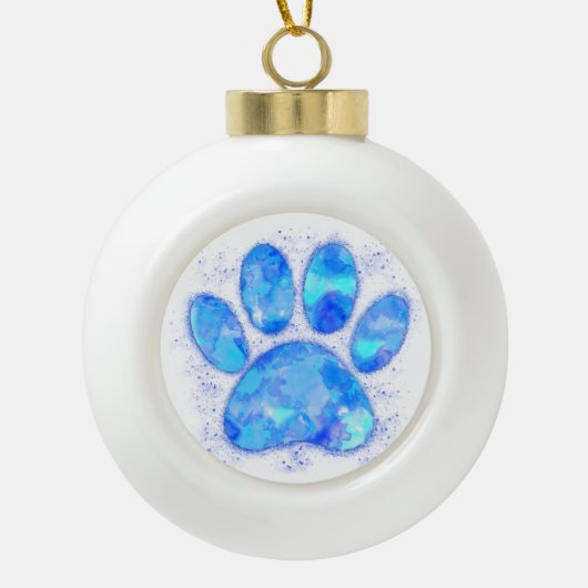 Blue Watercolor Dog Paw Print Keramik Kugel-Ornament (Vorderseite)