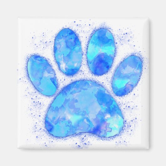 Blue Watercolor Dog Paw Print Magnet (Vorne)