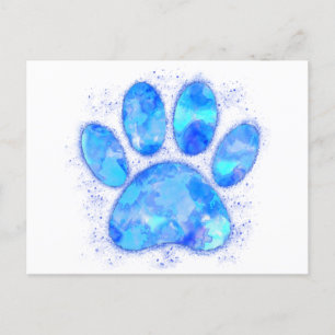 Blue Watercolor Dog Paw Print Postkarte