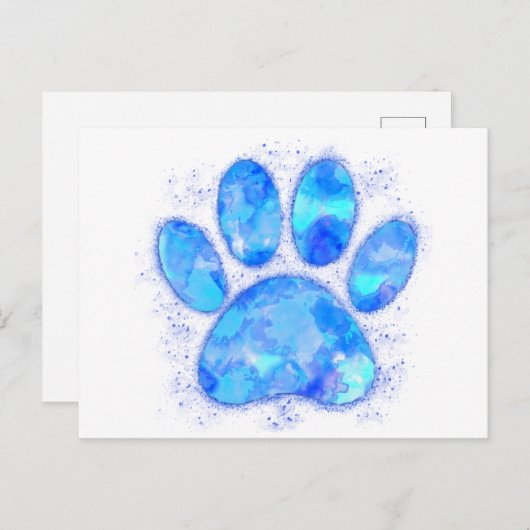 Blue Watercolor Dog Paw Print Postkarte (Vorne/Hinten)