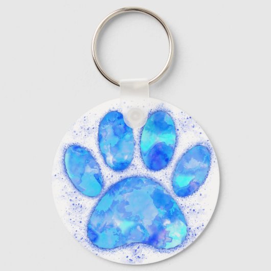 Blue Watercolor Dog Paw Print Schlüsselanhänger (Vorderseite)