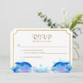 Blue Watercolor Dolphin RSVP Card Einladung (Stehend Vorderseite)
