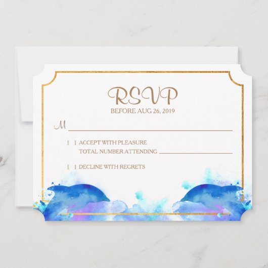 Blue Watercolor Dolphin RSVP Card Einladung (Vorderseite)