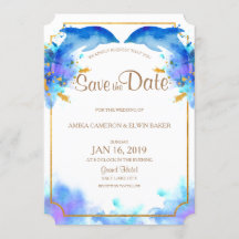Blue Watercolor Dolphin Save the Date Card