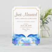 Blue Watercolor Dolphin Wedding Card Einladung (Stehend Vorderseite)