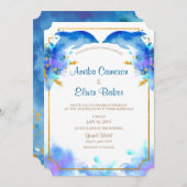 Blue Watercolor Dolphin Wedding Invitation Card Einladung (Vorne/Hinten)