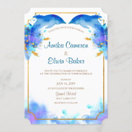 Blue Watercolor Dolphin Wedding Invitation Card Einladung