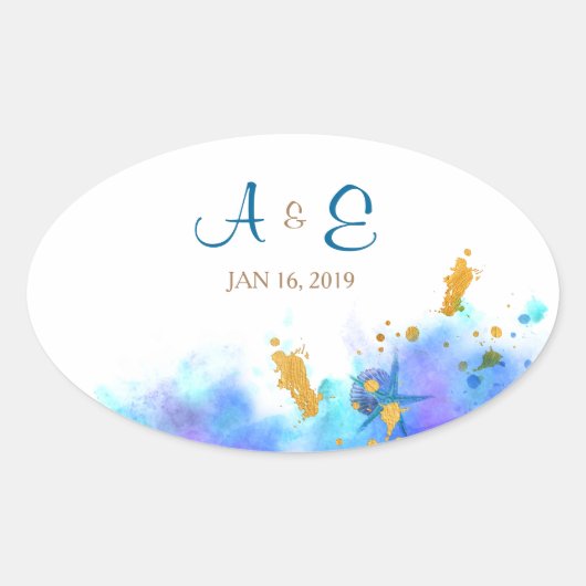Blue Watercolor Dolphin Wedding Oval Sticker (Vorderseite)