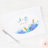 Blue Watercolor Dolphin Wedding Oval Sticker (Umschlag)