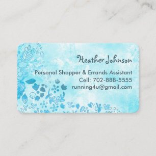 Blue Watercolor Doodle Floral Friendly Lässig Visitenkarte