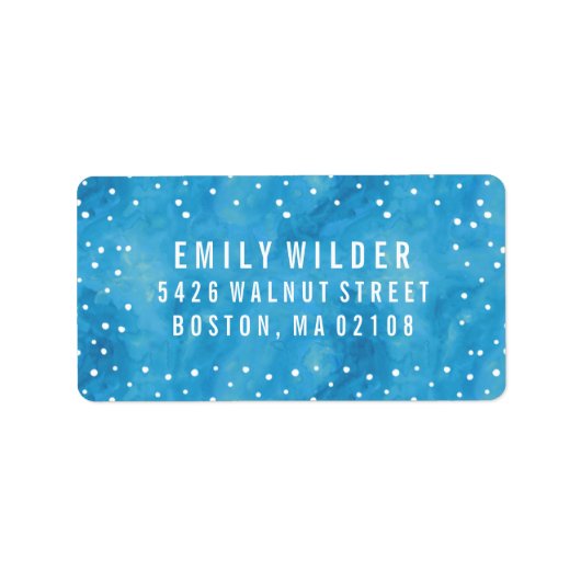 Blue Watercolor Dots Baby Dusche Adressaufkleber (Vorne)