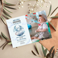 Blue Watercolor Dragon Baby 1. Geburtstag Foto