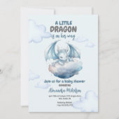Blue Watercolor Dragon Baby Dusche Einladung (Vorderseite)