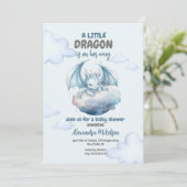Blue Watercolor Dragon Baby Dusche Einladung (Stehend Vorderseite)