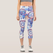 Blue Watercolor Dreamcatcher Modern Boho Capri Leggings (Vorderseite)