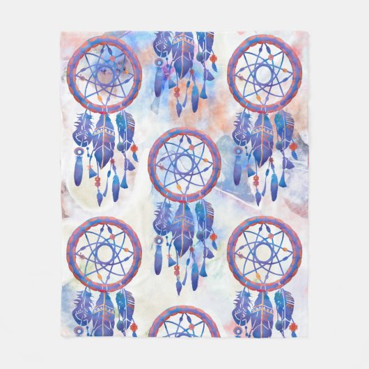 Blue Watercolor Dreamcatcher Modern Boho Fleecedecke (Vorderseite)