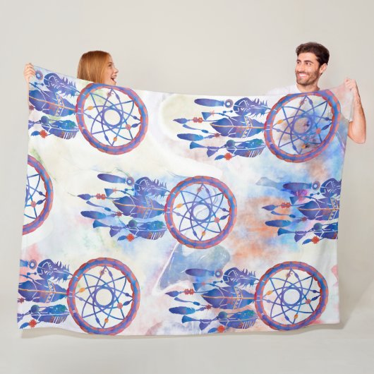 Blue Watercolor Dreamcatcher Modern Boho Fleecedecke (Beispiel)