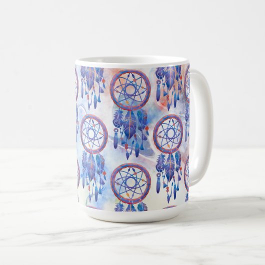 Blue Watercolor Dreamcatcher Modern Boho Kaffeetasse (VorderseiteRechts)