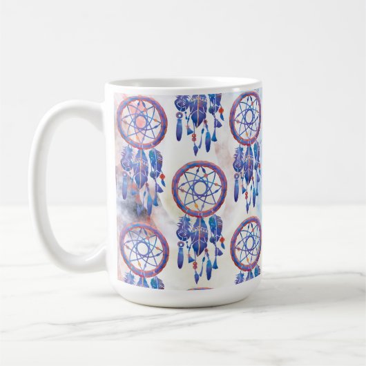 Blue Watercolor Dreamcatcher Modern Boho Kaffeetasse (Links)