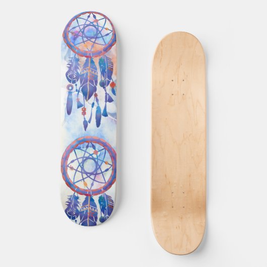 Blue Watercolor Dreamcatcher Modern Boho Skateboard (Vorderseite)