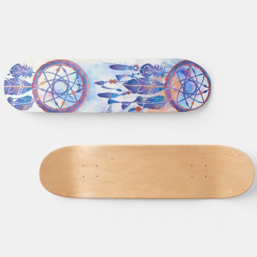 Blue Watercolor Dreamcatcher Modern Boho Skateboard (Horizontal)
