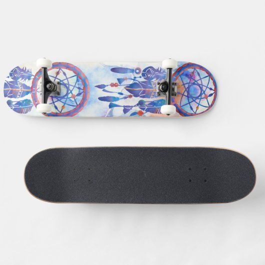 Blue Watercolor Dreamcatcher Modern Boho Skateboard (Horizontal)