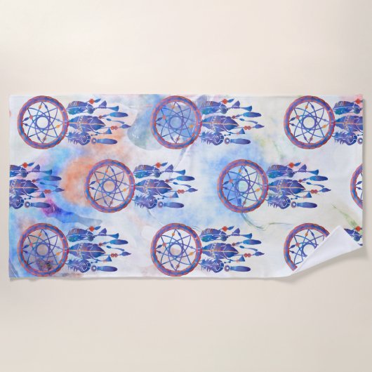 Blue Watercolor Dreamcatcher Modern Boho Strandtuch (Vorderseite)