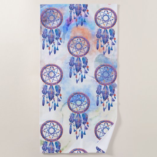 Blue Watercolor Dreamcatcher Modern Boho Strandtuch (Vorderseite)