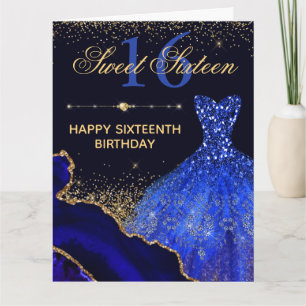 Blue Watercolor Dress & Agate Sweet 16 Birthday Karte