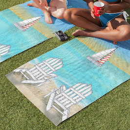 Blue Watercolor Einfache Küstenstrasse Sailboat Strandtuch