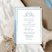 Blue Watercolor Elegant Monogram Wedding Einladung