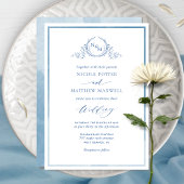 Blue Watercolor Elegant Monogram Wedding Einladung