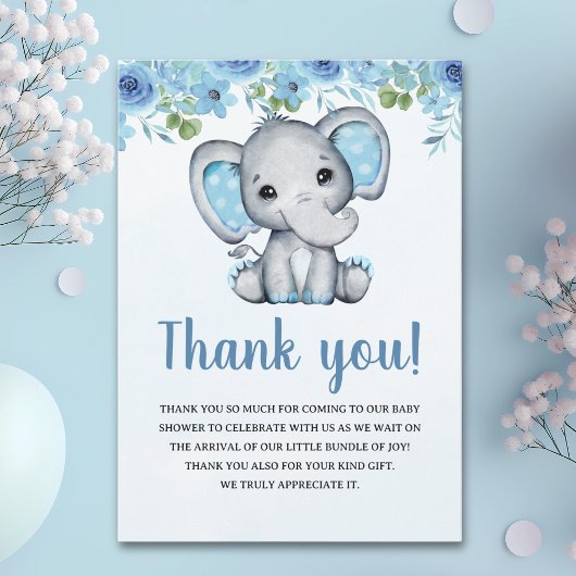 Blue Watercolor Elephant Baby shower Boy Dankeskarte