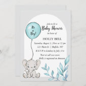 Blue Watercolor Elephant Baby Shower Einladung (Vorne/Hinten)