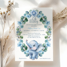 Blue Watercolor Elephant Baby Shower Einladung -