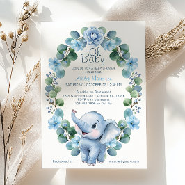 Blue Watercolor Elephant Baby Shower Einladung -