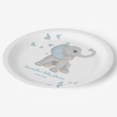 Blue Watercolor Elephant Boy Baby Dusche Pappteller (Schrägansicht)