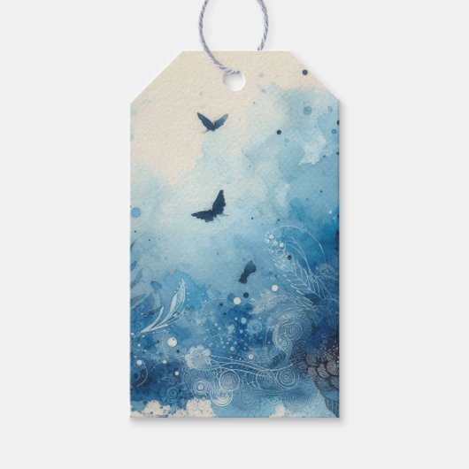 Blue Watercolor Ephemera Geschenkanhänger (Vorderseite)